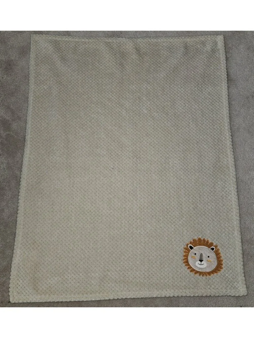 Kit + Pearl Lion Head Tan Baby Blanket RN 72409 Brown Fleece Waffle Weave 30x38
